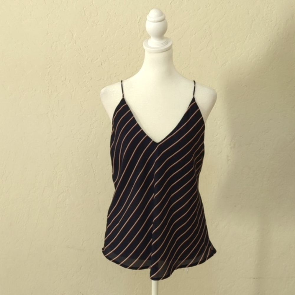 🌻 Timing Navy Striped V Neck Strappy Detail Camisole Top Size Small